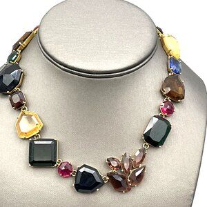 Kate Spade NY Jewel Tone Crystal Statement Necklace Gold Tone 18"